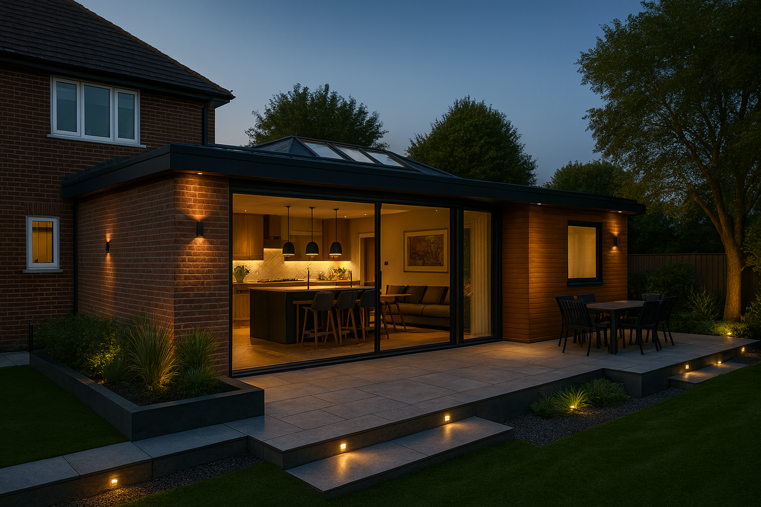Contemporary rear extension with large glazing and open-plan living